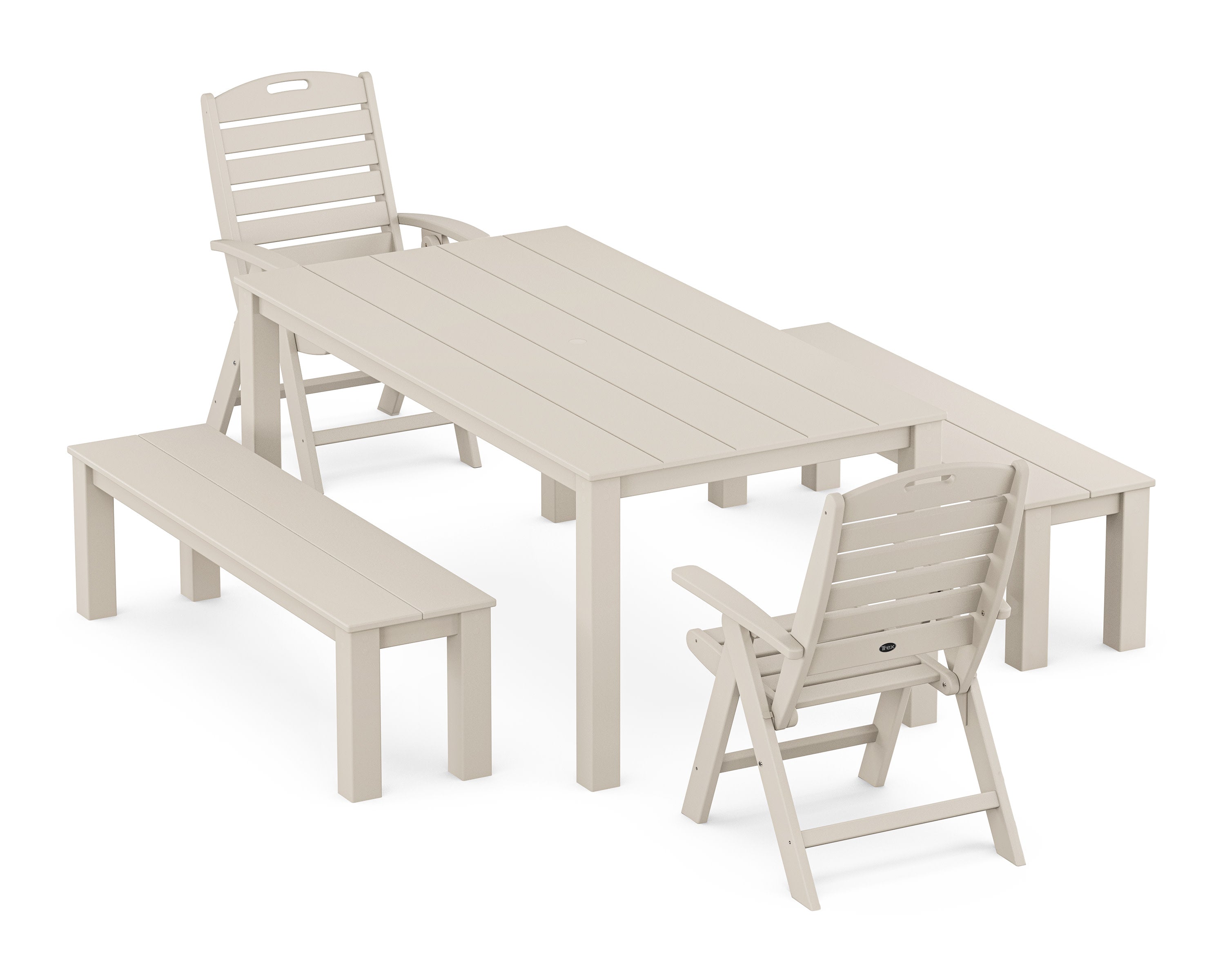 Yacht Club Highback Chair 5-Piece Parsons Dining Set with Benches