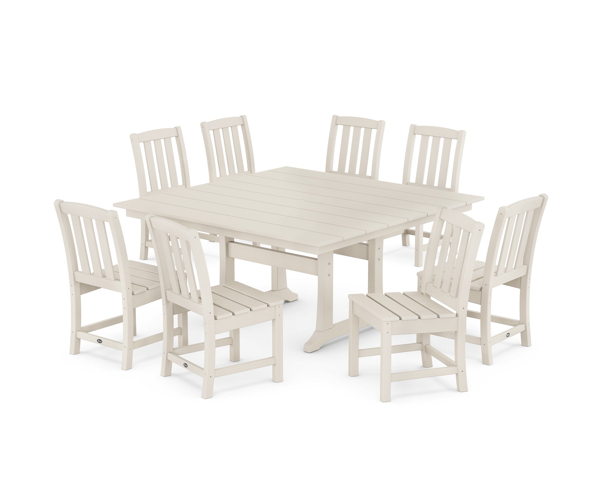 Cape Cod Side Chair 9-Piece Square Farmhouse Dining Set with Trestle Legs