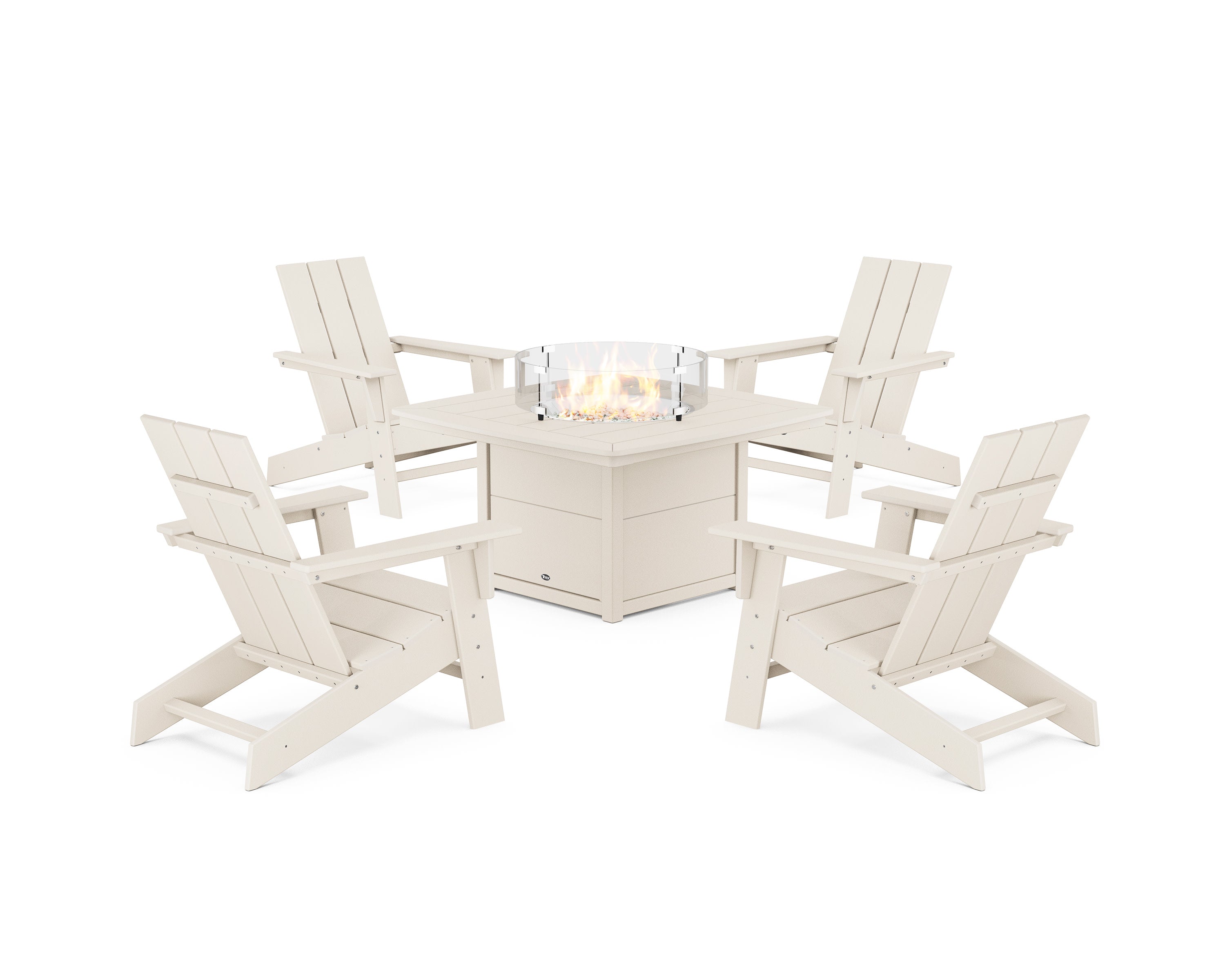 Eastport Modern Adirondack 5-Piece Set with Yacht Club Fire Pit Table