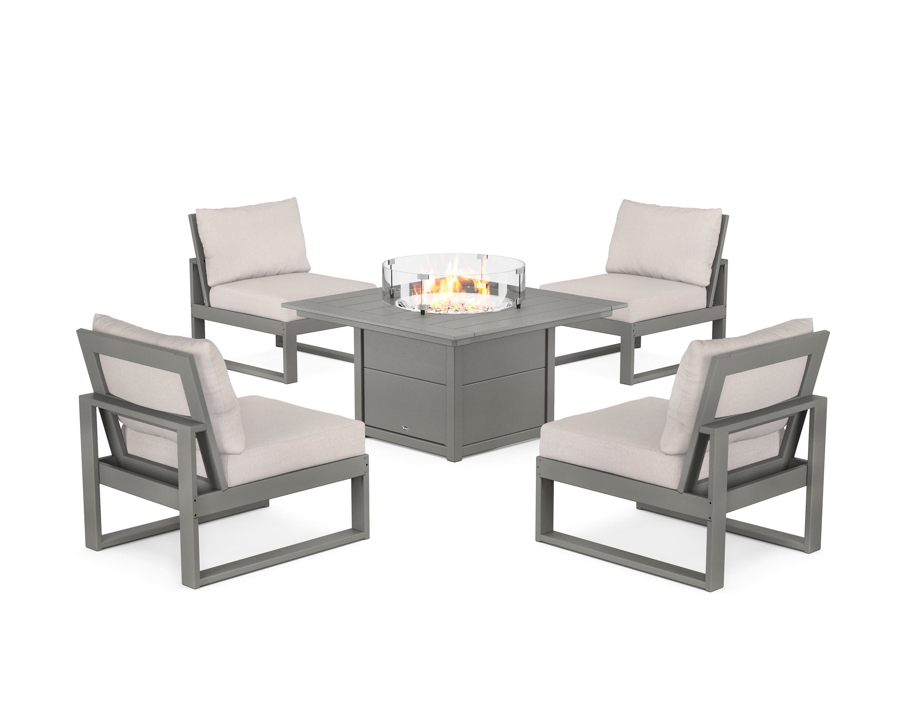 Eastport Modular 5-Piece Deep Seating Set with Square Fire Pit Table