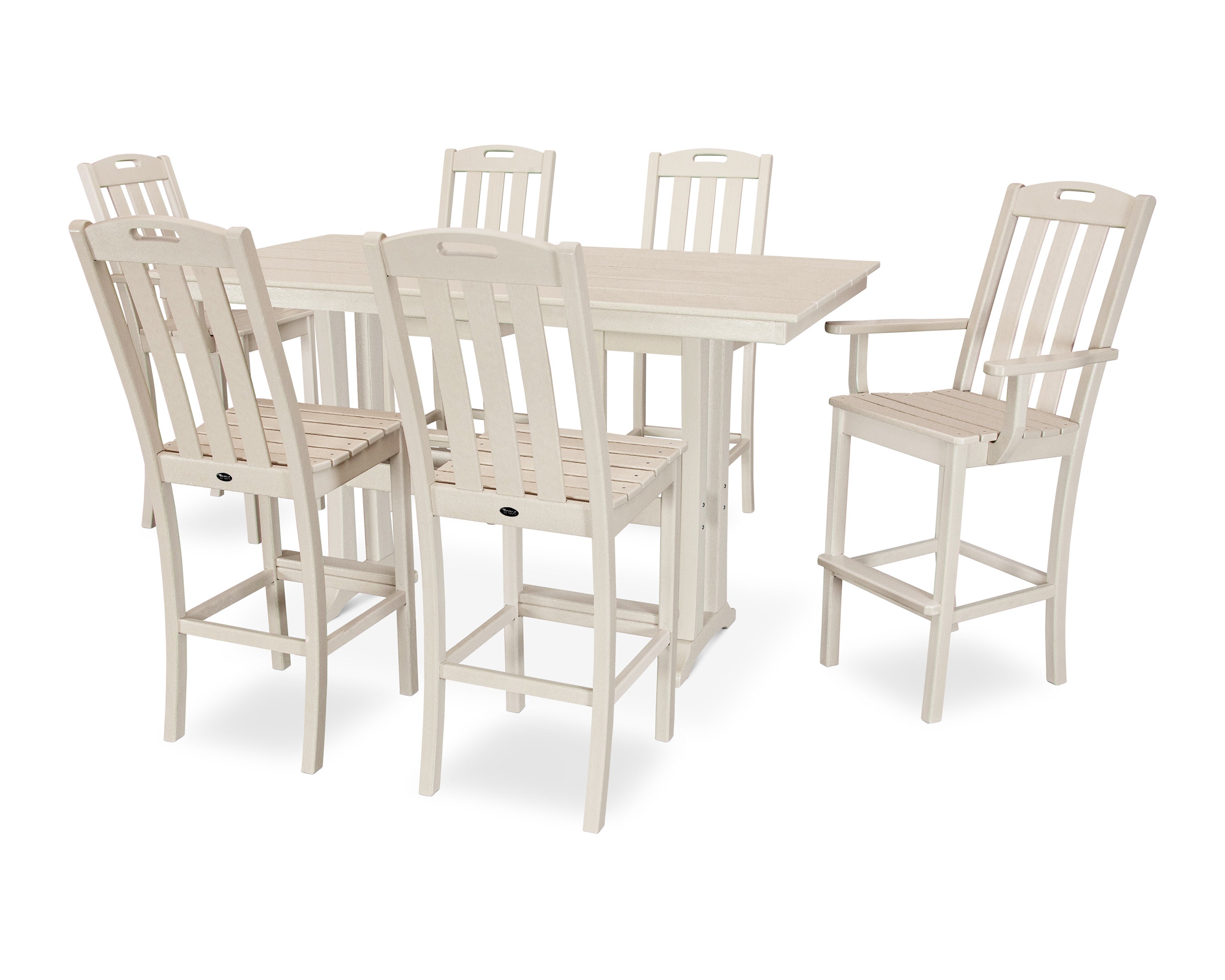 Yacht Club 7-Piece Farmhouse Trestle Bar Set