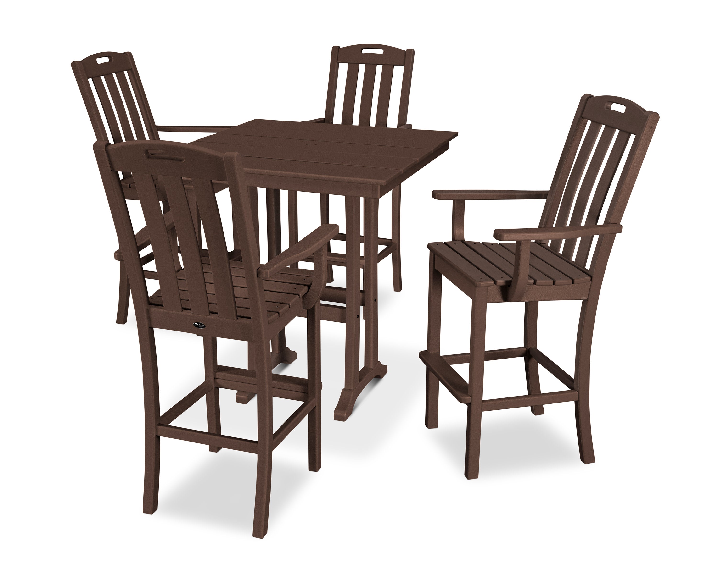 Yacht Club 5-Piece Farmhouse Trestle Arm Chair Bar Set