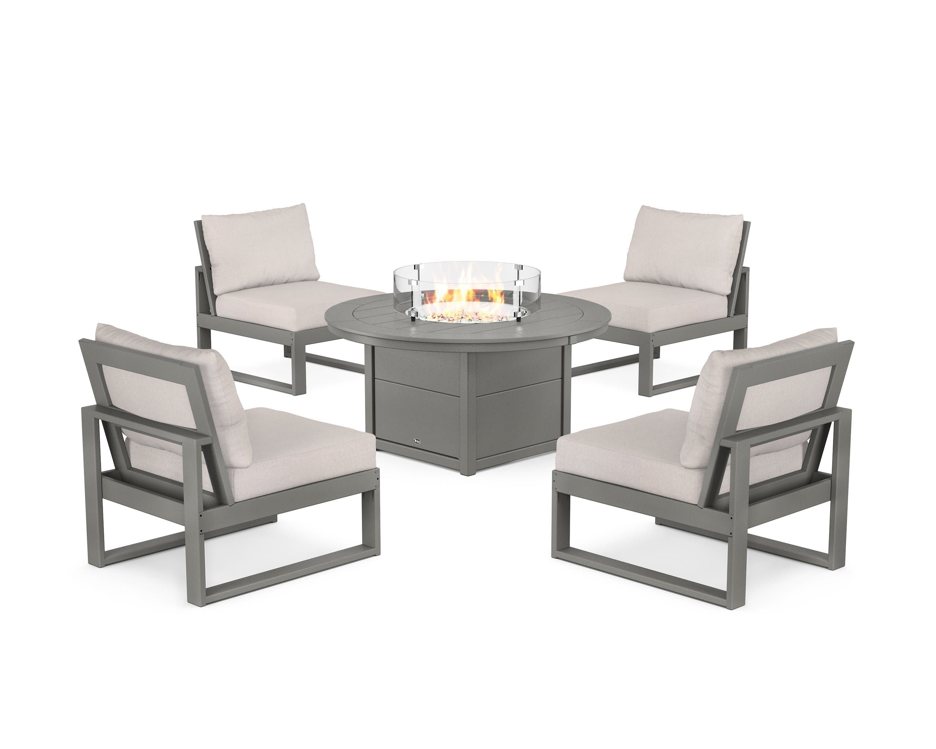 Eastport Modular 5-Piece Deep Seating Set with Round Fire Pit Table