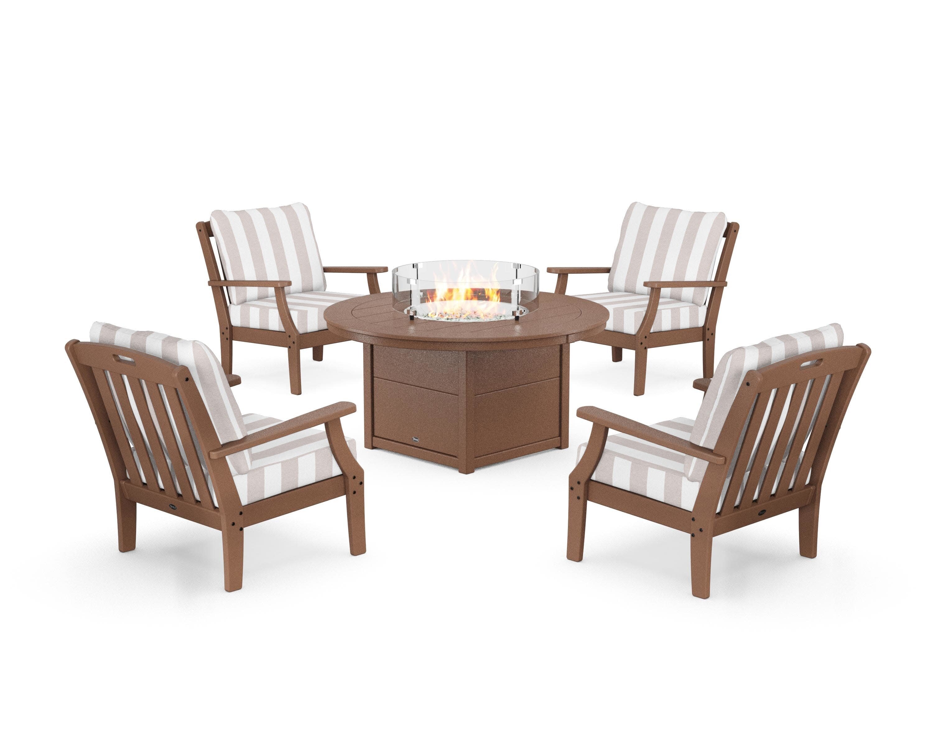 Yacht Club 5-Piece Deep Seating Set with Round Fire Pit Table