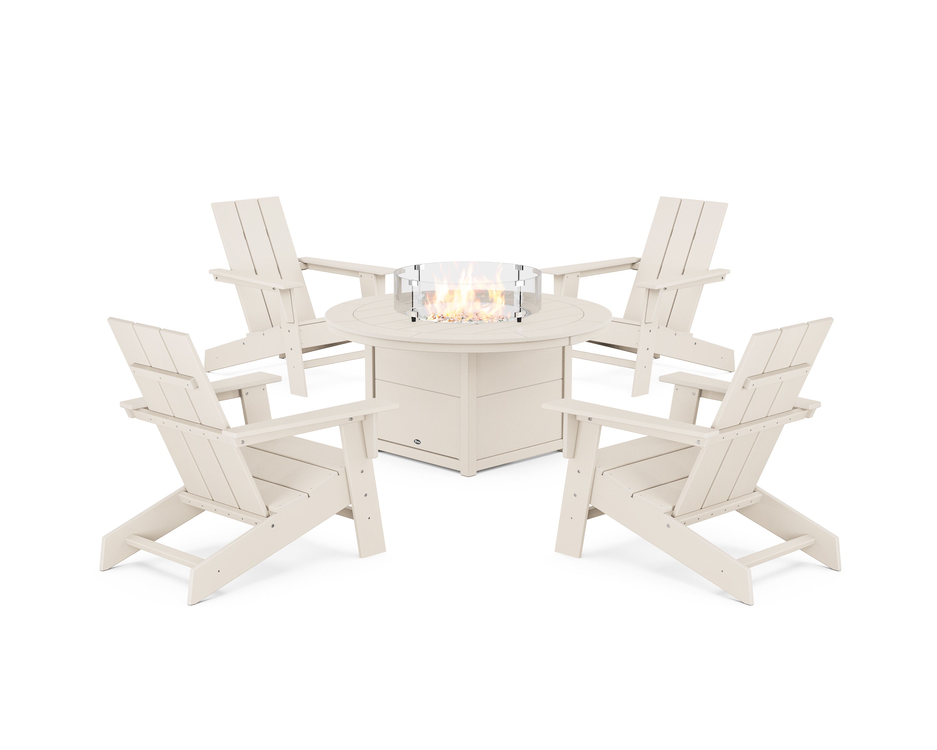 Eastport Modern Adirondack 5-Piece Set with Round Fire Pit Table