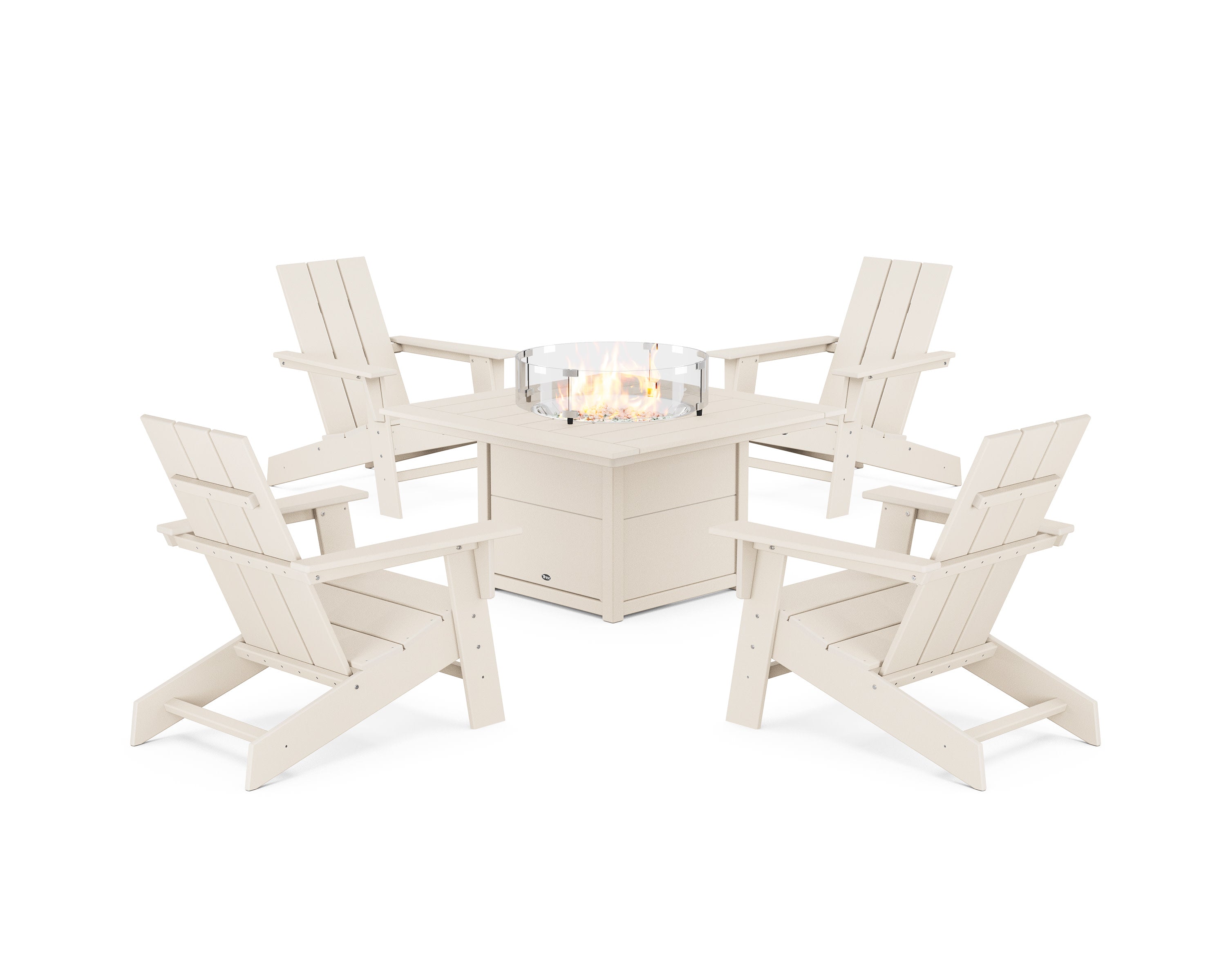 Eastport Modern Adirondack 5-Piece Set with Square Fire Pit Table