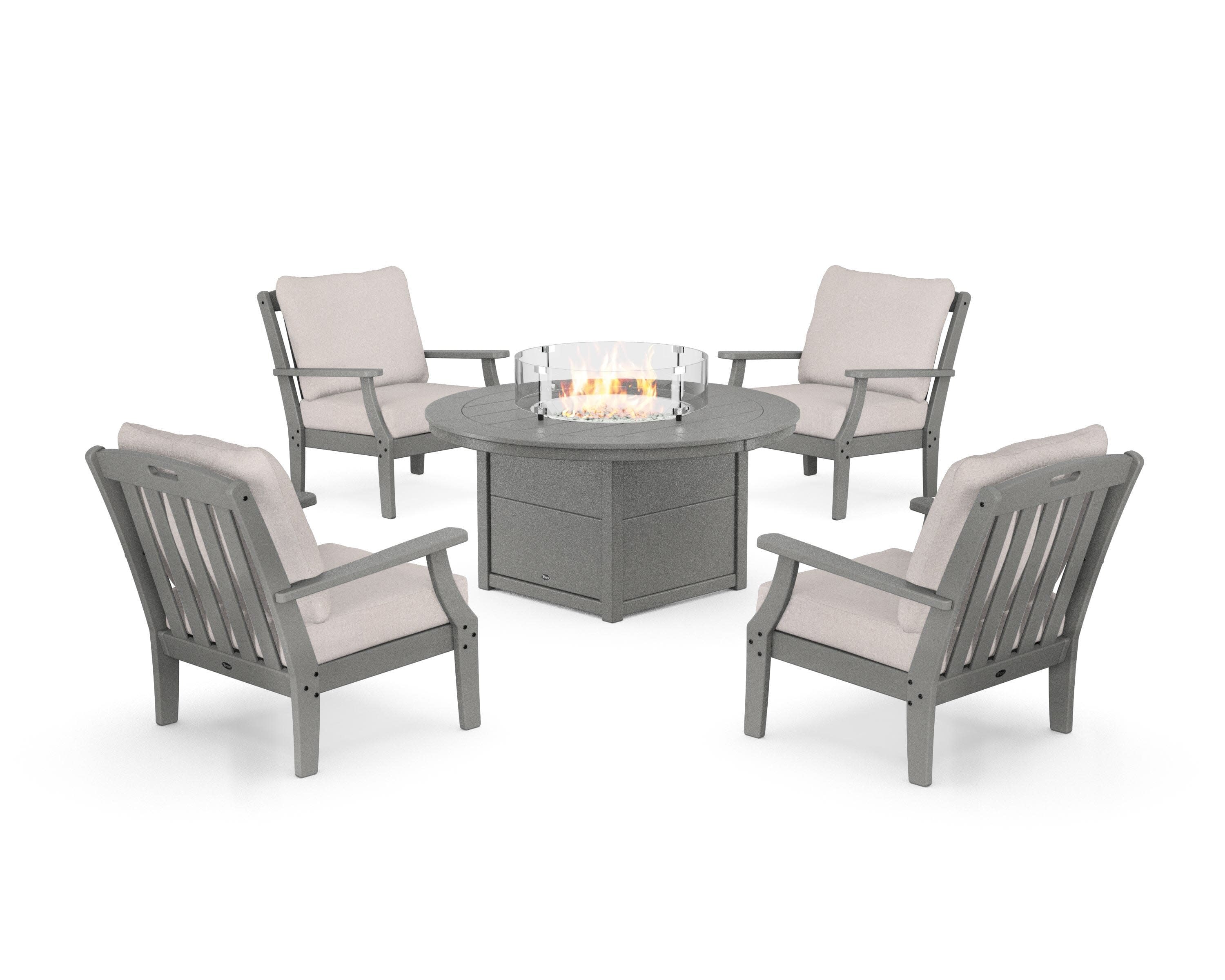 Yacht Club 5-Piece Deep Seating Set with Round Fire Pit Table