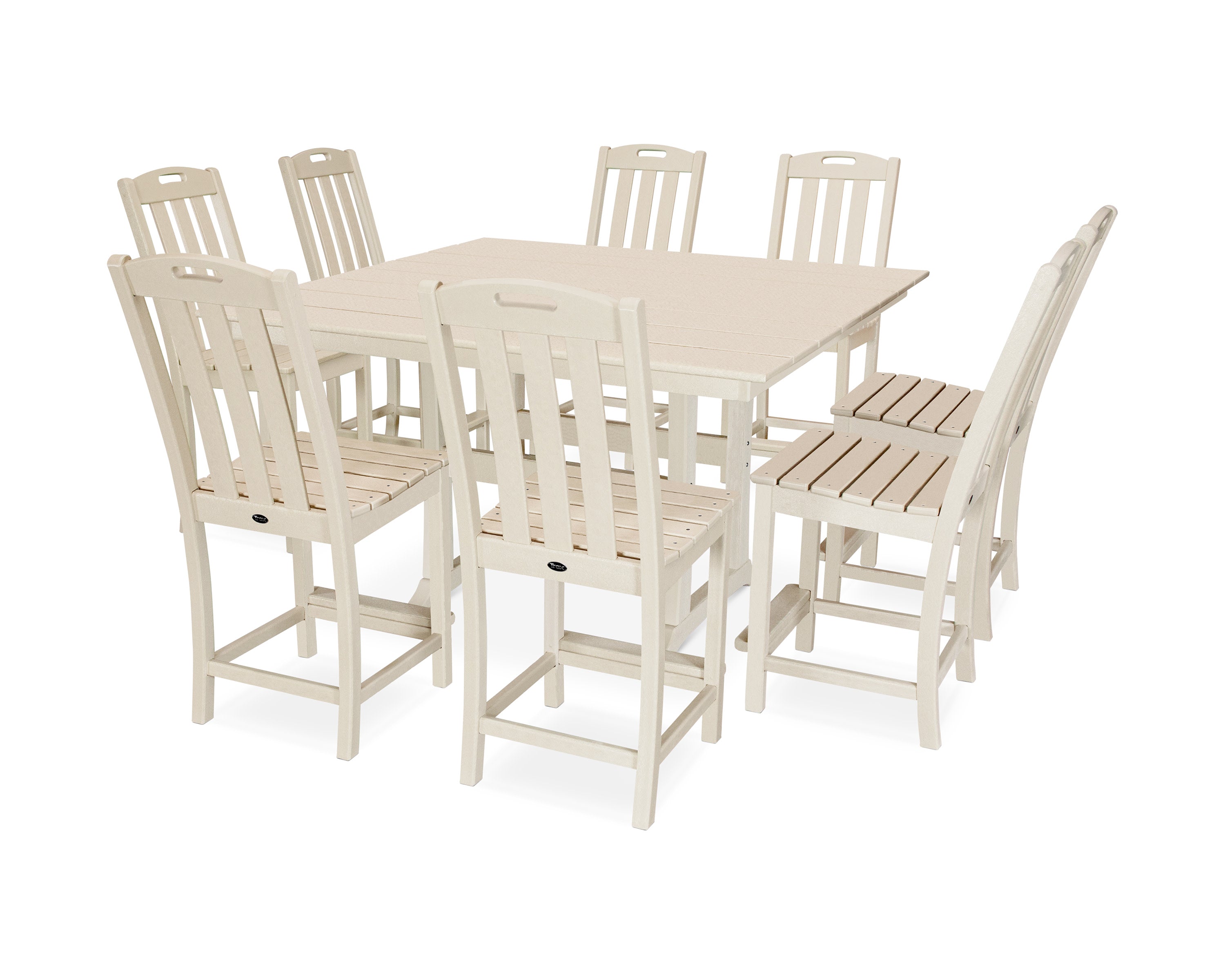 Yacht Club 9-Piece Farmhouse Trestle Side Chair Counter Set