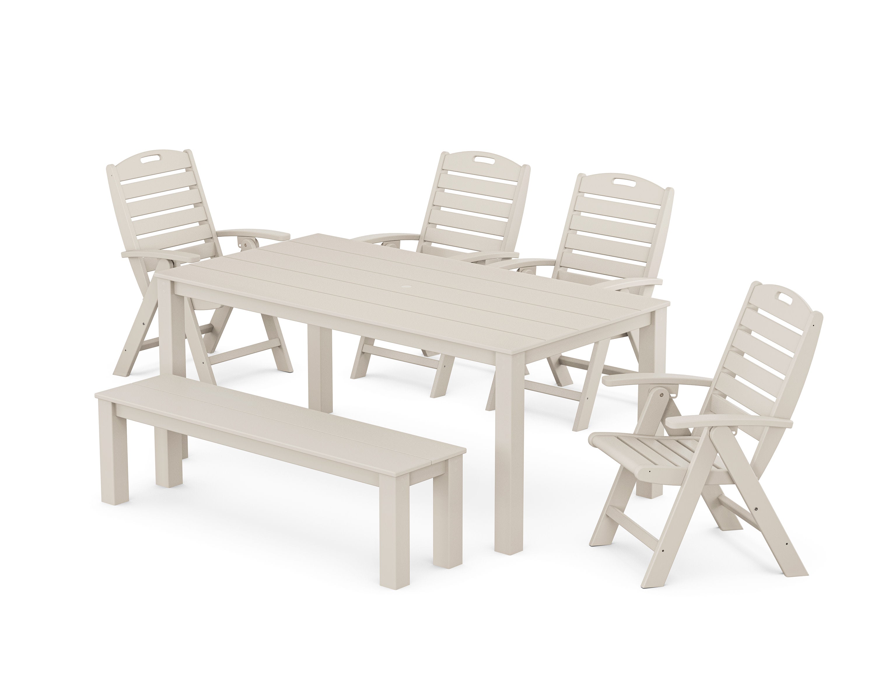 Yacht Club Highback Chair 6-Piece Parsons Dining Set with Bench