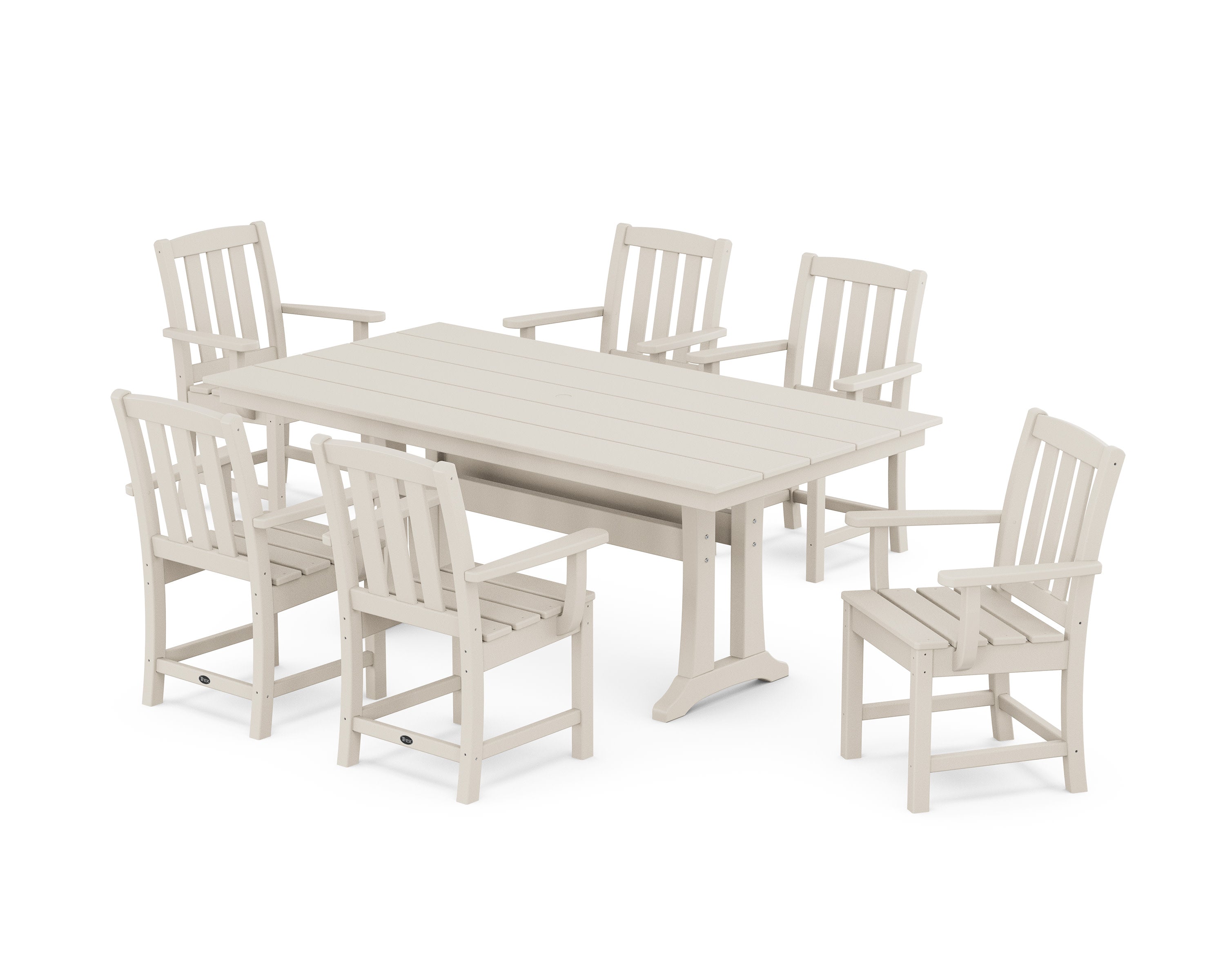 Cape Cod Arm Chair 7-Piece Farmhouse Dining Set with Trestle Legs
