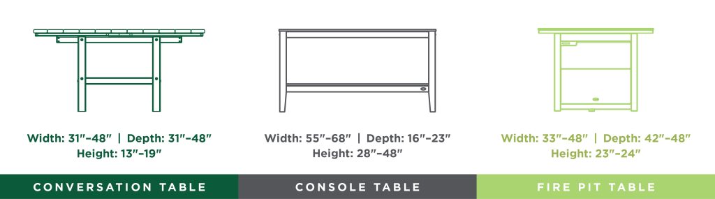 Accent Table Guidelines: Conversation, Console , and Fire Pit Tables