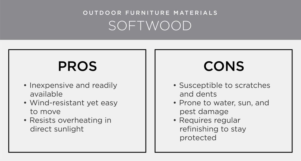 Outdoor furniture materials pros & cons: softwood