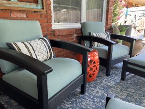 Trex Furniture Rockport Club Chair and Rockport Club Ottoman in Charcoal Black With Glacier Spa Cushions