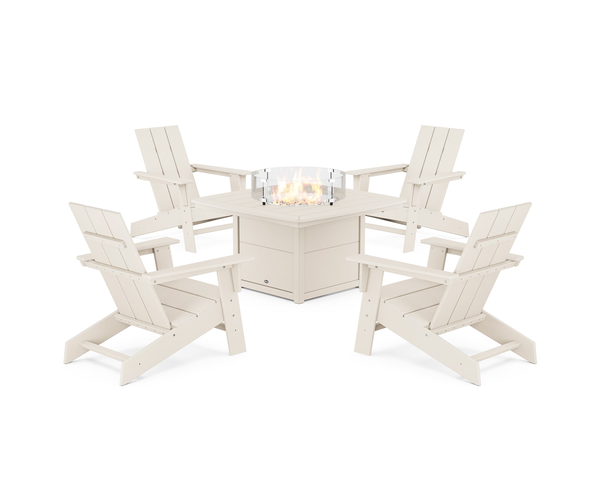Eastport Modern Adirondack 5-Piece Set with Yacht Club Fire Pit Table