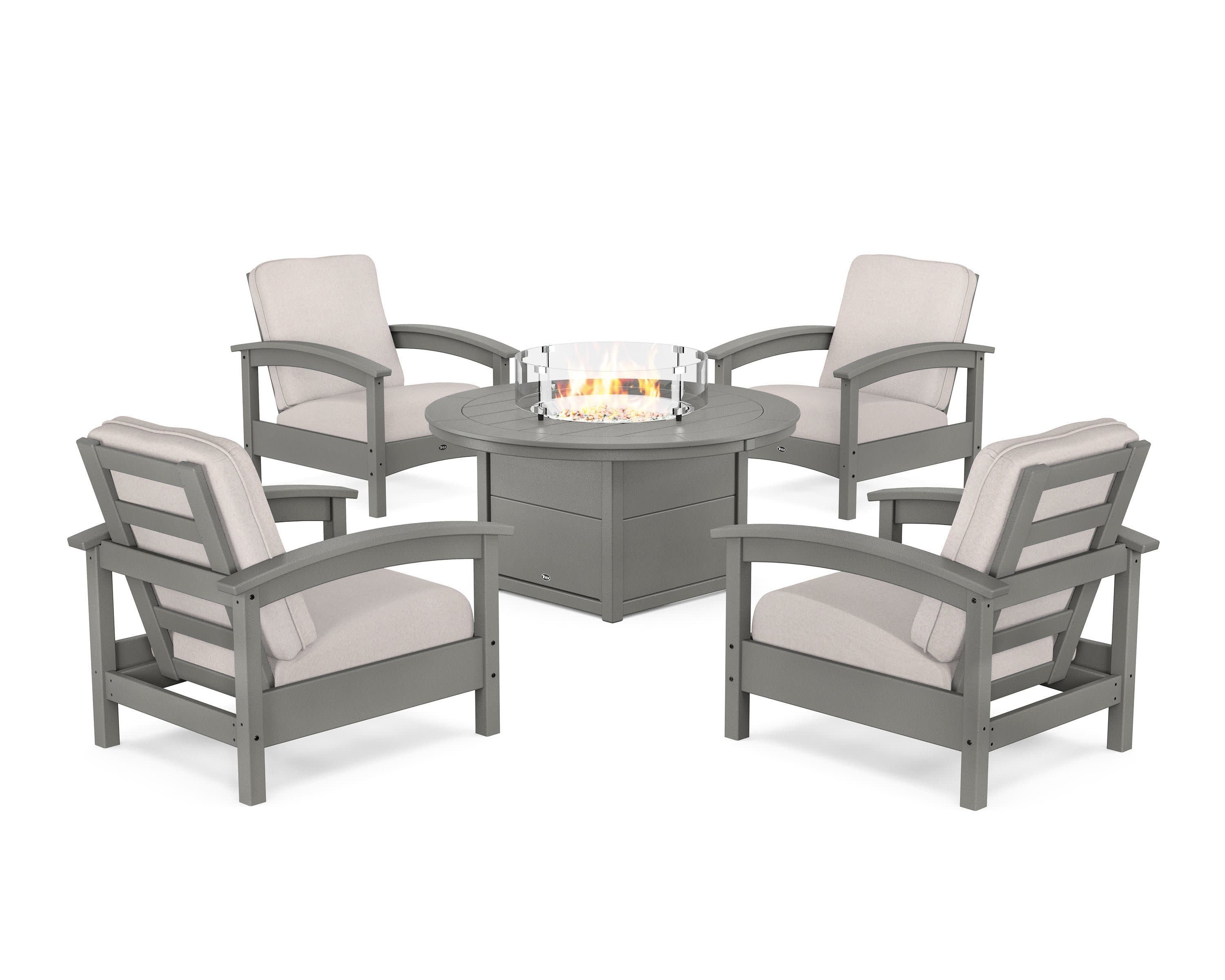 Rockport 5-Piece Deep Seating Set with Round Fire Pit Table