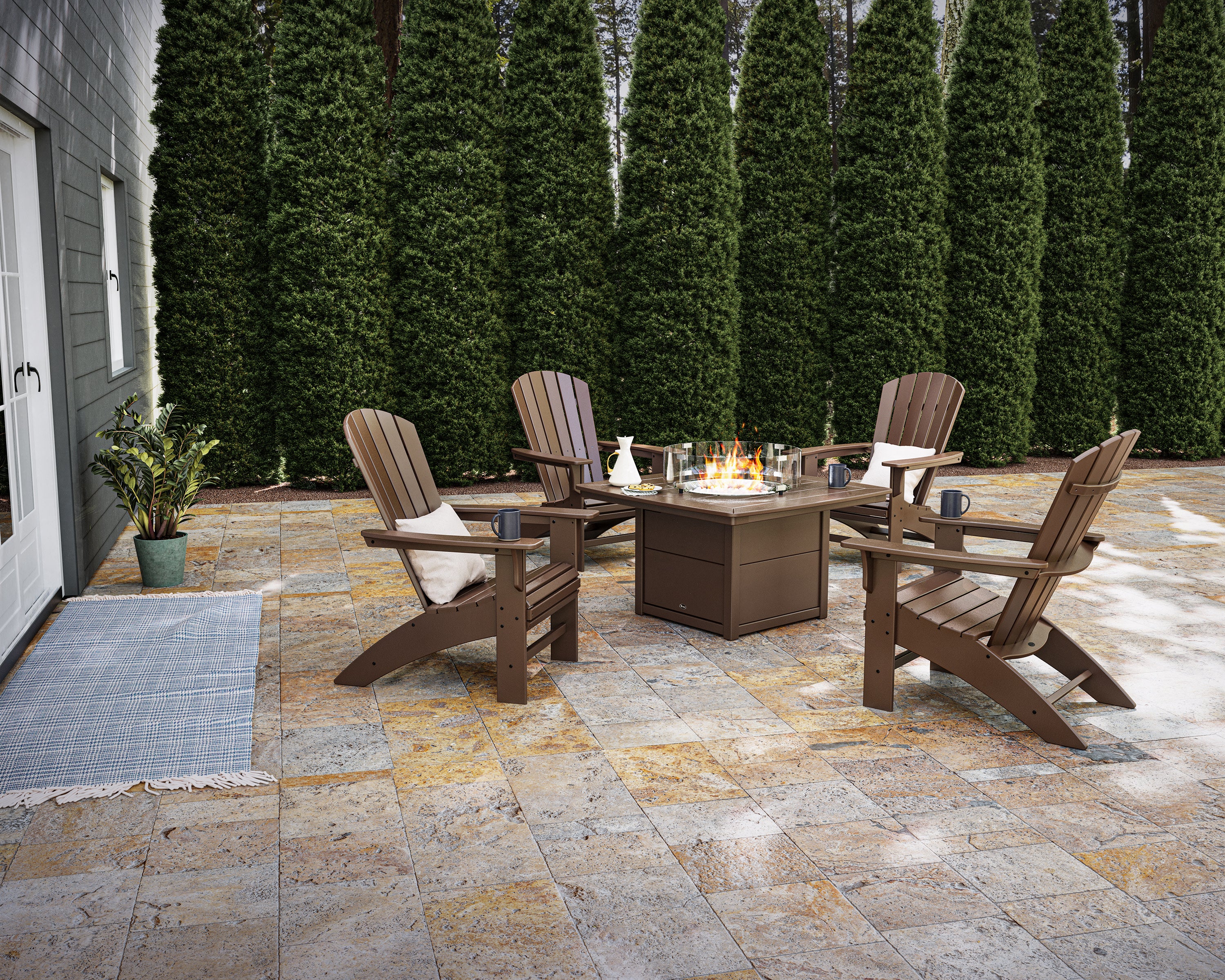 Yacht Club Adirondack 5-Piece Set with Fire Pit Table