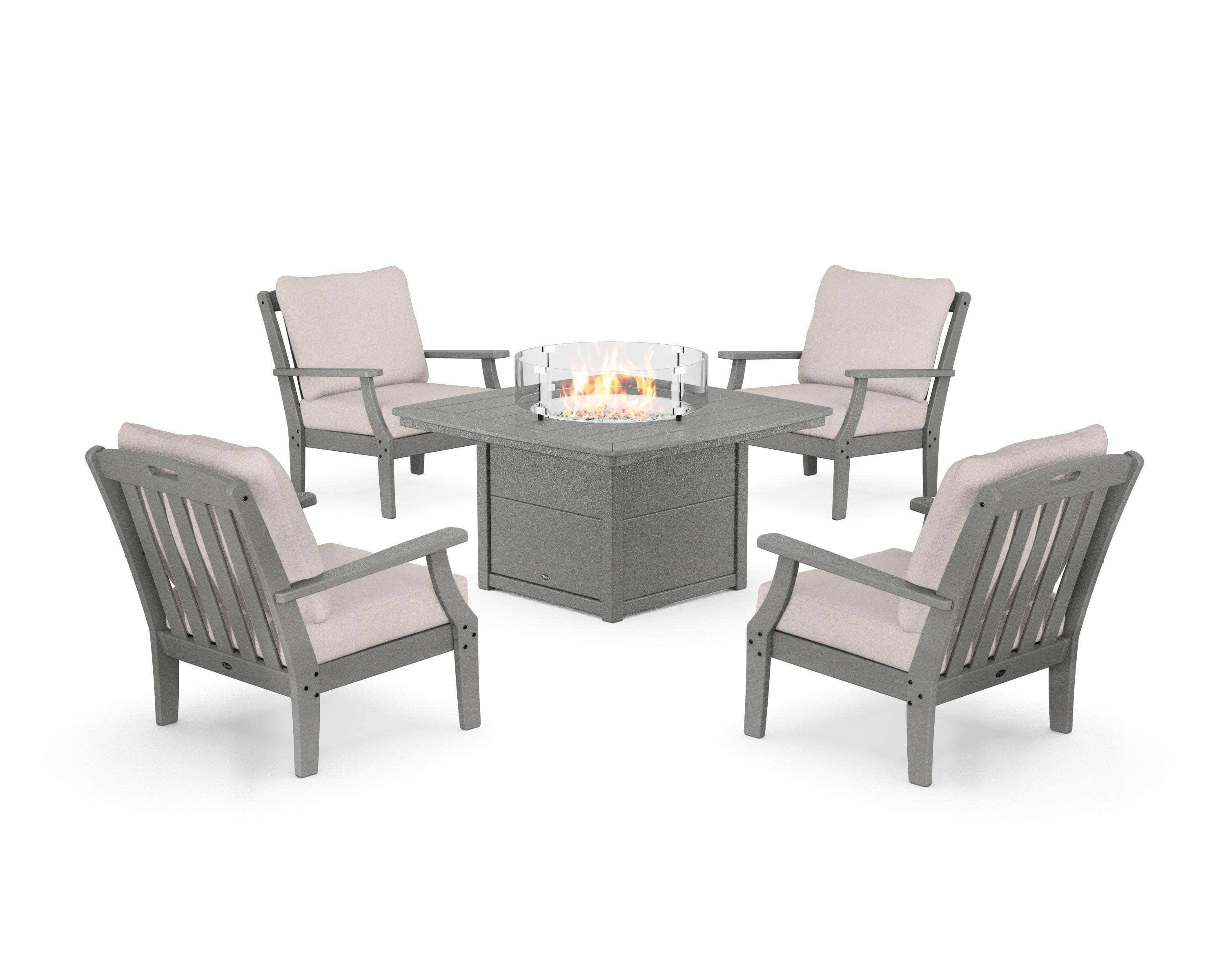 Yacht Club 5-Piece Deep Seating Set with Fire Pit Table
