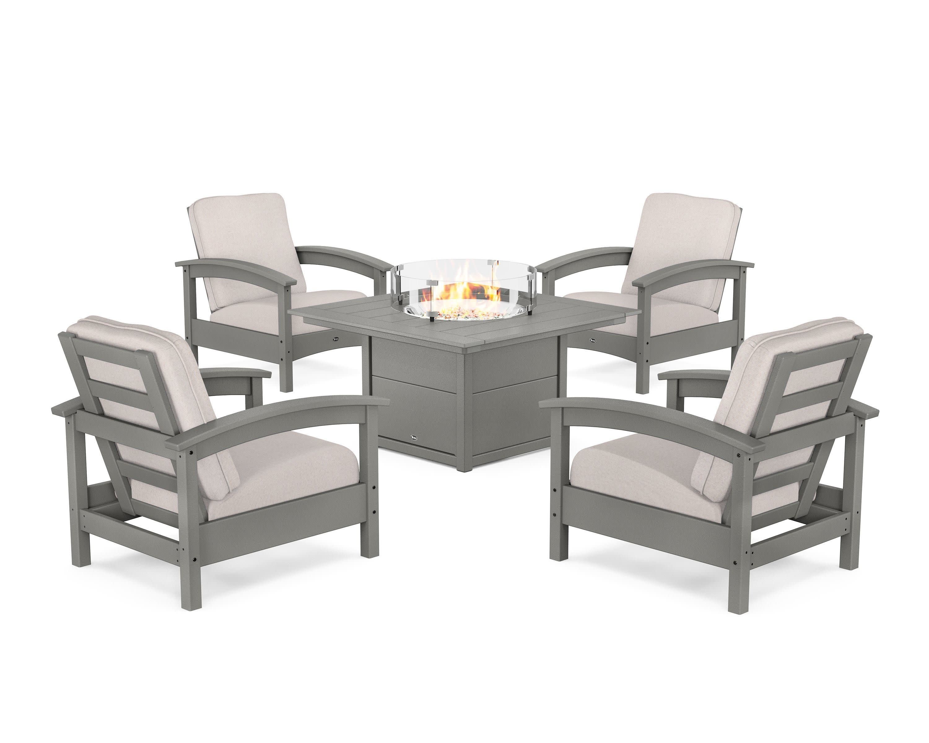 Rockport 5-Piece Deep Seating Set with Square Fire Pit Table