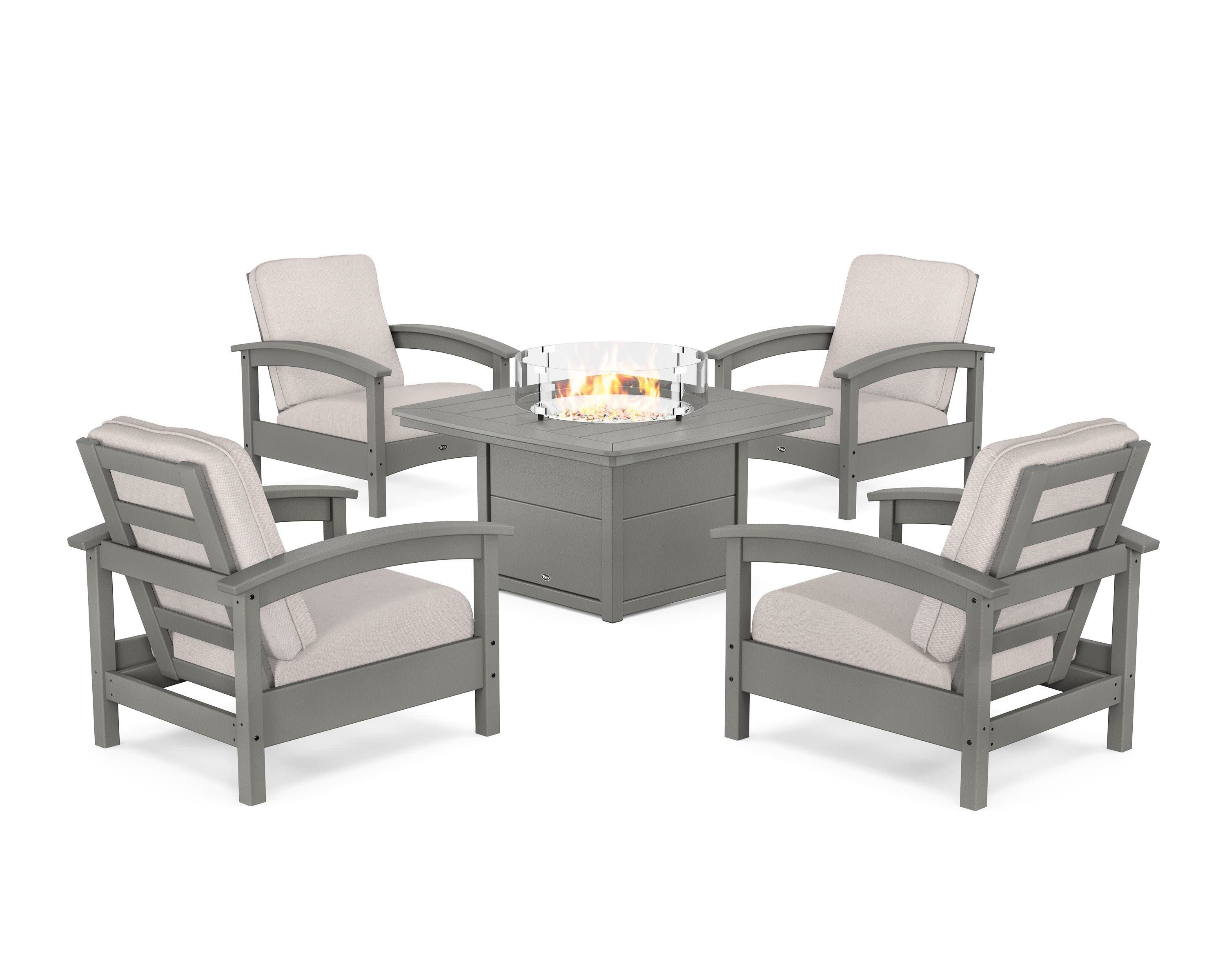 Rockport 5-Piece Deep Seating Set with Yacht Club Fire Pit Table