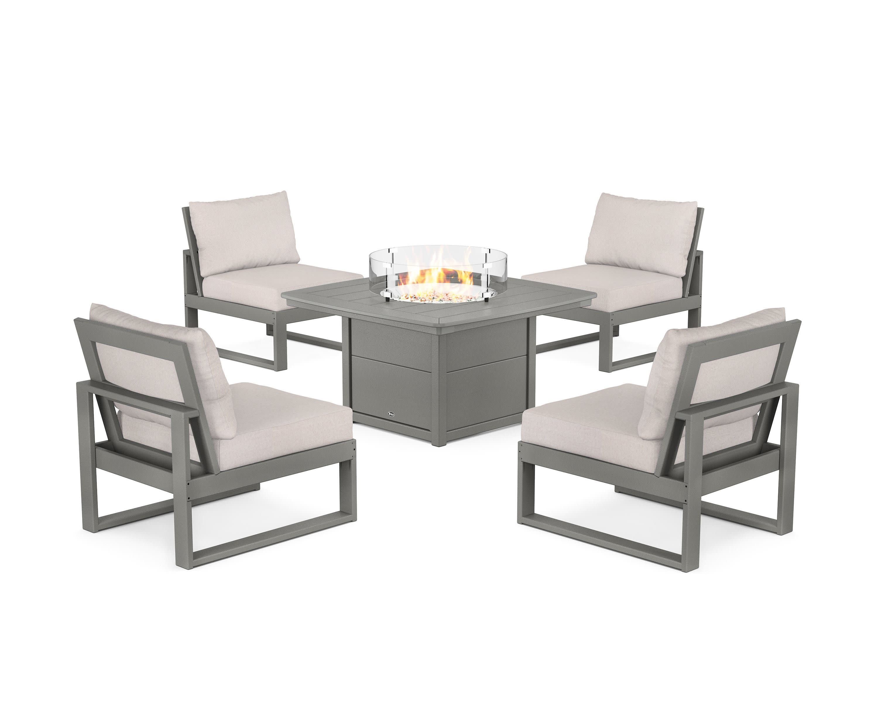 Eastport Modular 5-Piece Deep Seating Set with Yacht Club Fire Pit Table