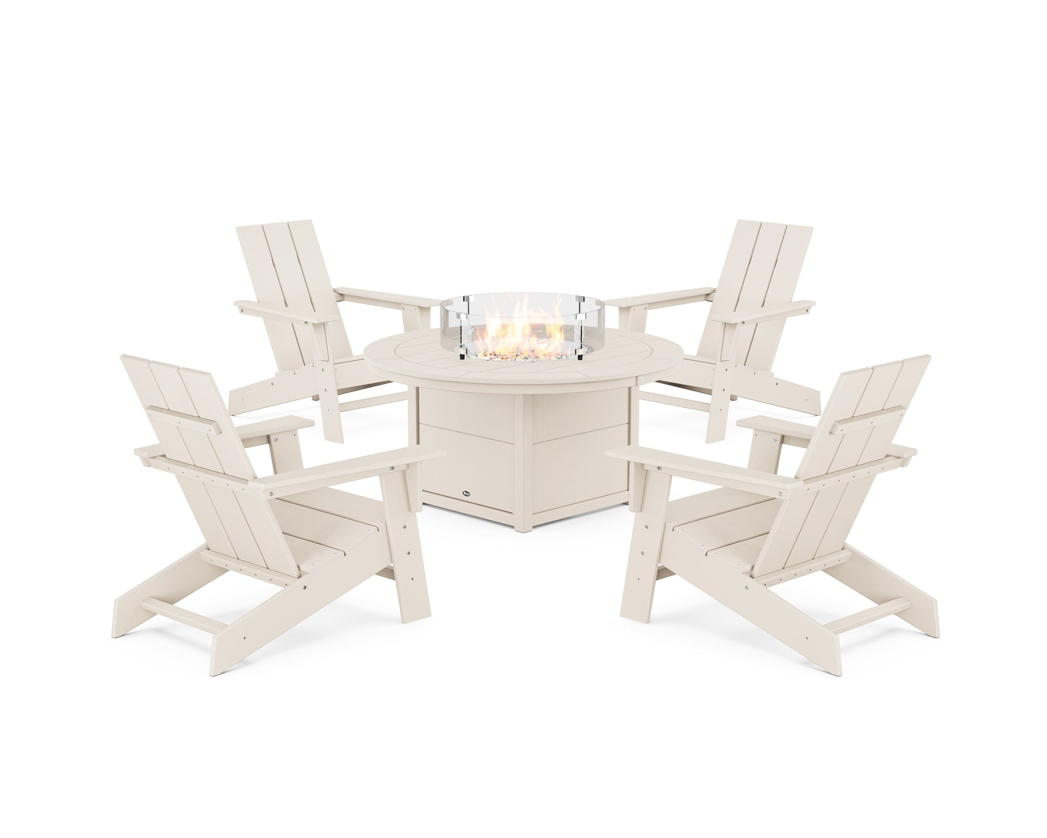 Eastport Modern Adirondack 5-Piece Set with Round Fire Pit Table