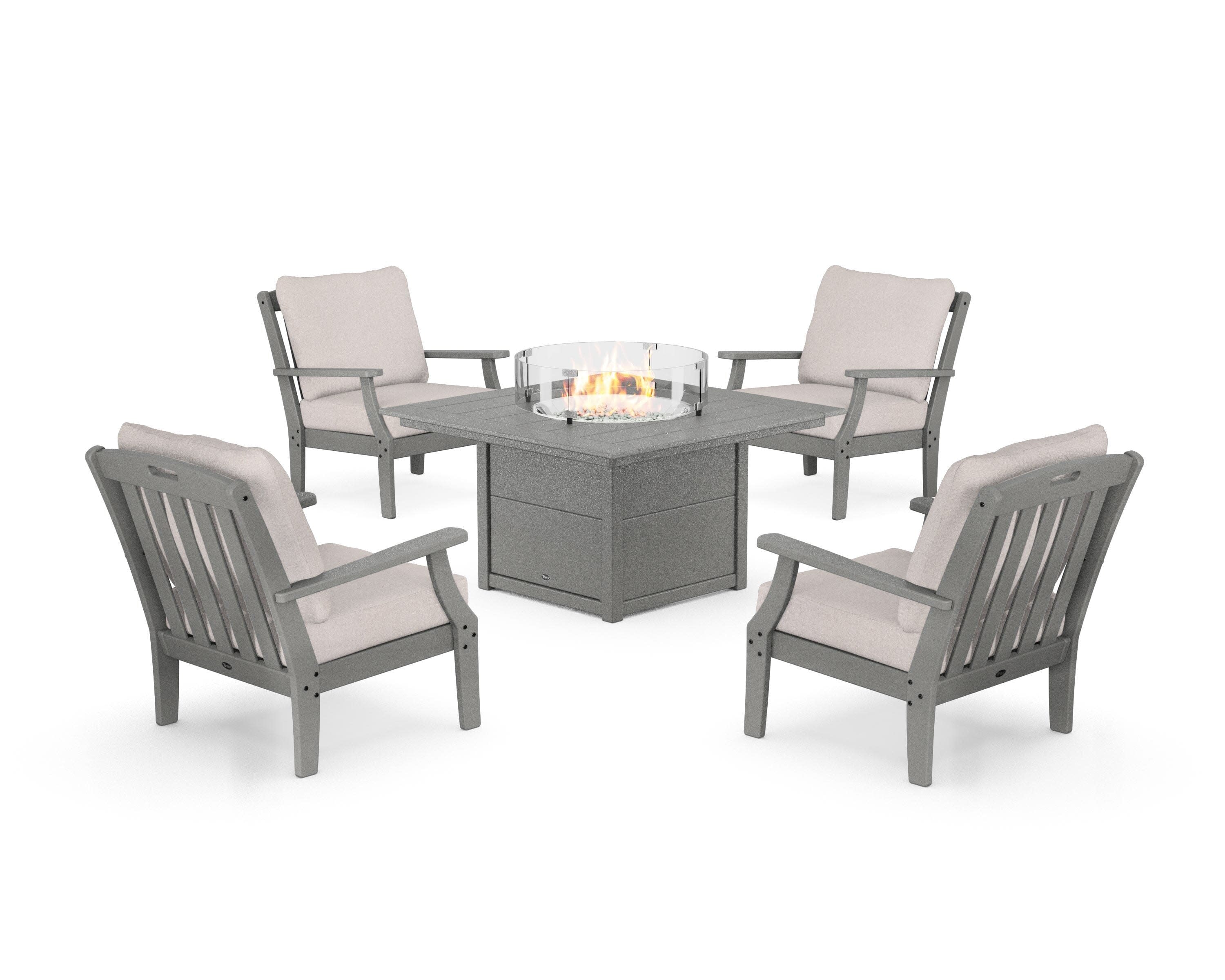 Yacht Club 5-Piece Deep Seating Set with Square Fire Pit Table