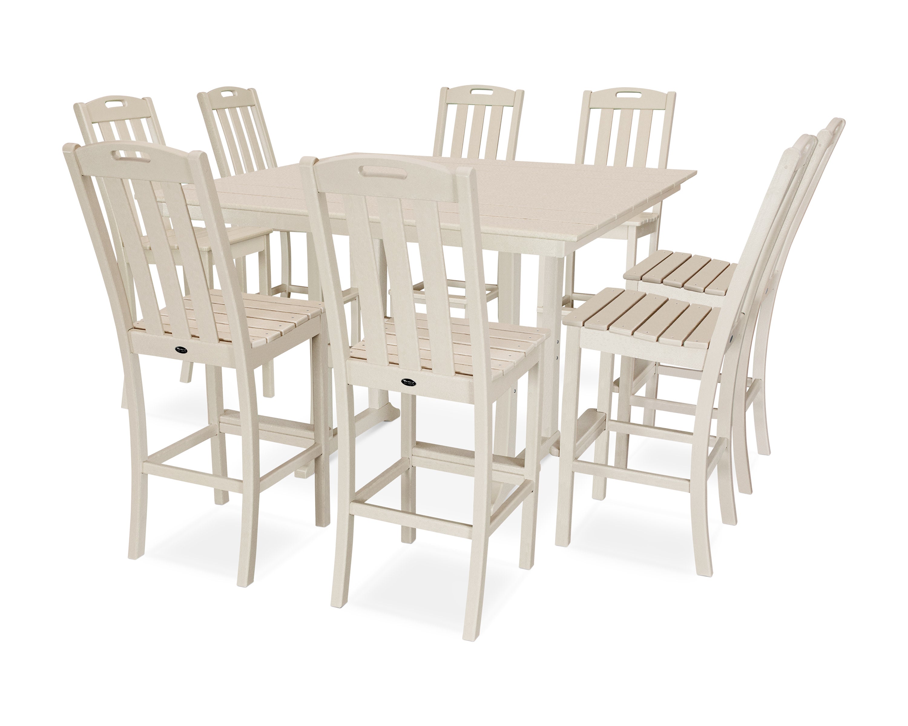Yacht Club 9-Piece Farmhouse Trestle Side Chair Bar Set
